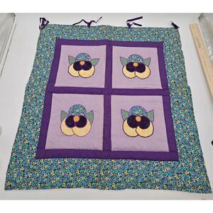 VTG Handmade Quilted Wall Hanging W Colorful Floral Applique Pansies 31" X 31"
